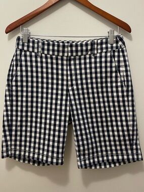 J Crew Women's Navy and White Gingham Shorts